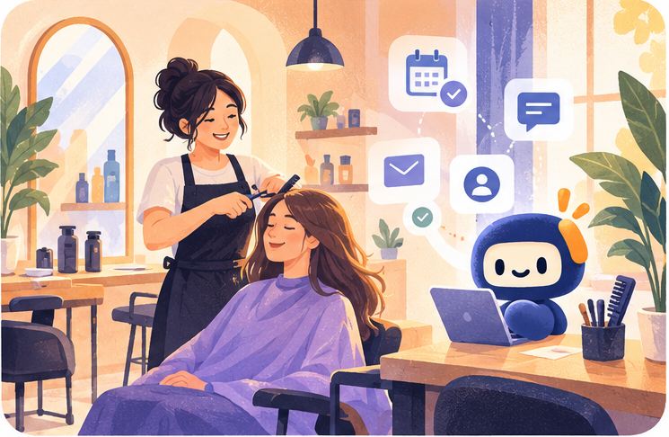 Nelen helping a salon owner with appointments and customers